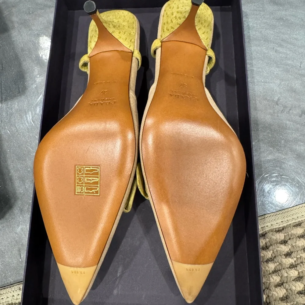 Prada Yellow Suede Kitten Heel Slingbacks - Picture 4 of 6